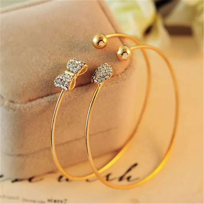 Fashion Crystal Bracelet Gold Plated Bowknot Bangle Heart Adjustable Bangle for Women