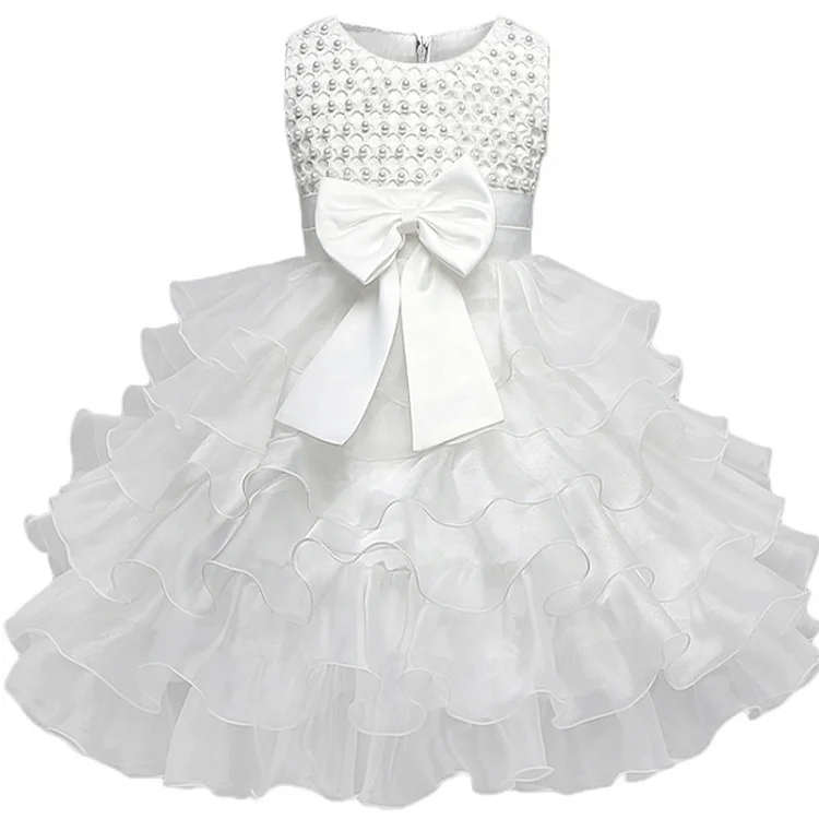 Pabasana 2020 new design baby girl birthday party wear white beaded dress 1 year with high quality