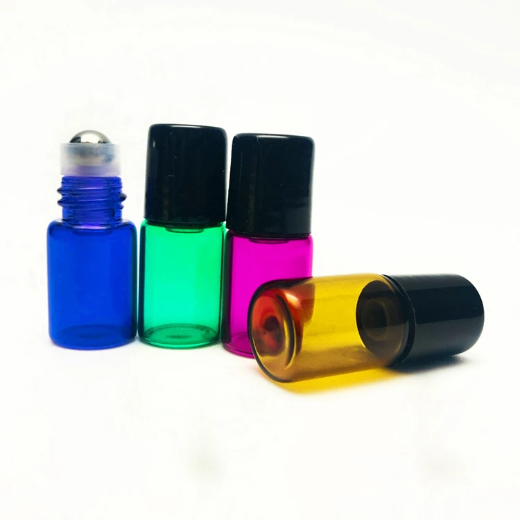 Mini free sample perfume 1ml 2ml 3ml small essential oil glass roller bottle with black plastic cap