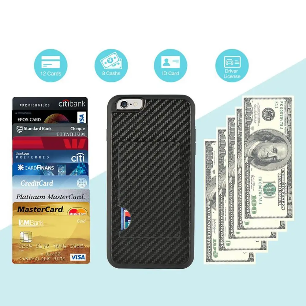 
Phone Card Holder Case, Credit Card Case Grip Cover with Carbon Fiber Design Slim Wallet Protective Case 