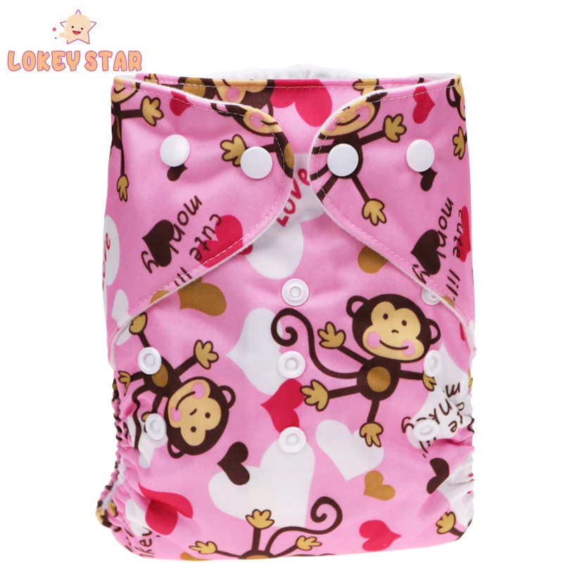 Lokeystar Pink Monkey One Size All in One Diaper Washable Baby Cloth Diapers Overnight Sleepy Baby Diaper