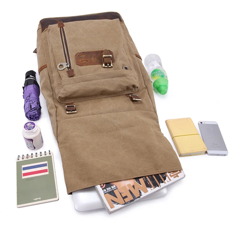 Trendy Vintage Canvas Bookbag Backpacks Canvas and Leather Camping Rucksack Satchel
