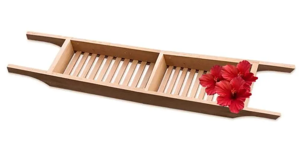 Wholesale bamboo bath tub caddy/modern shower caddy tray