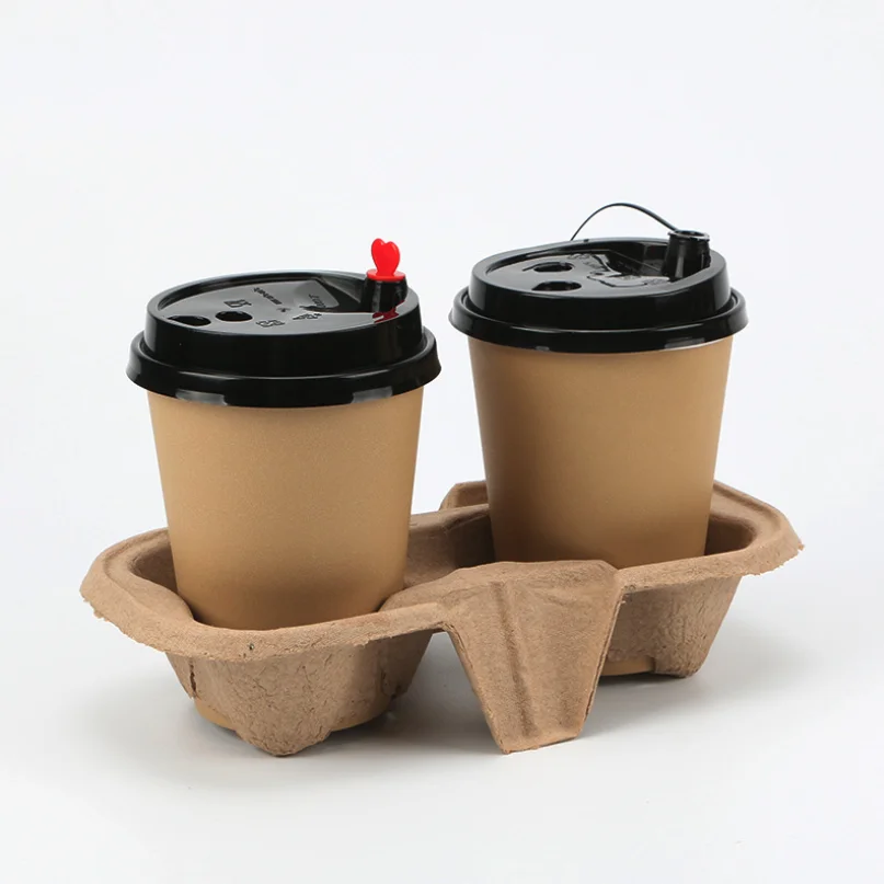 Reusable Take Away Disposable 2 or 4 Carrier Compartment Cavity  Coffee Tea Drink Paper Pulp Cup Carrier
