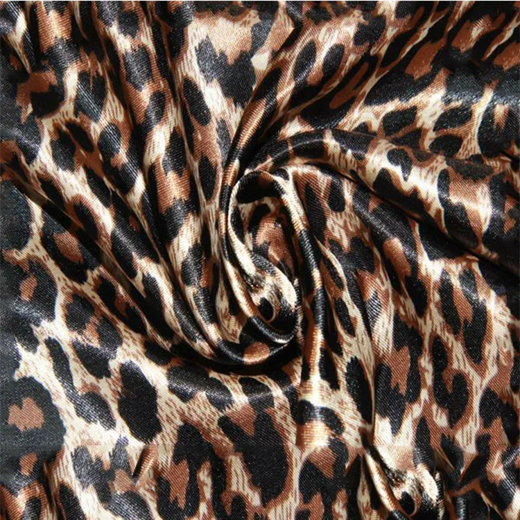 100% Леопард полиэстер сатин с принтом шелковая ткань для вечернего платья