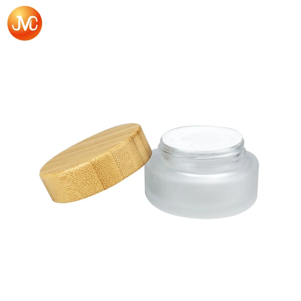 
Custom Makeup Skin Care Lotion Pot Cosmetic Container Frosted Glass Cream Jar with bamboo Lid 