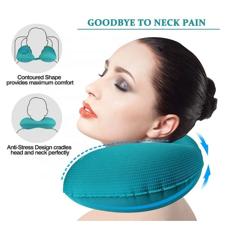 Amazon Portable U-Shape super soft Automatic inflatable pillow travel pillow