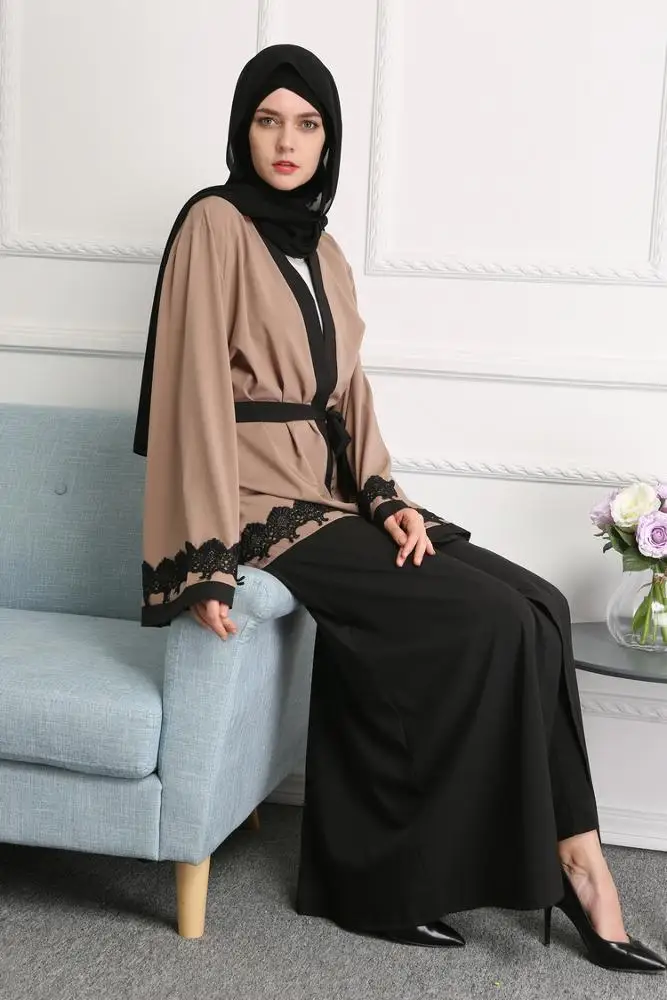 Promotional Fancy Ladies Black Polyester Abaya Turkish Coat Style Abaya