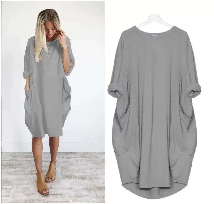 Supplier Casual Pocket Wholesale China for Ladies Women Loose Cotton + Polyester Knitted Woolen Plain Dyed Bow Long-sleeve Dress