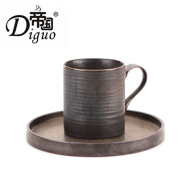  Кофейная чашка с блюдцем из черной глины Diguo 200
