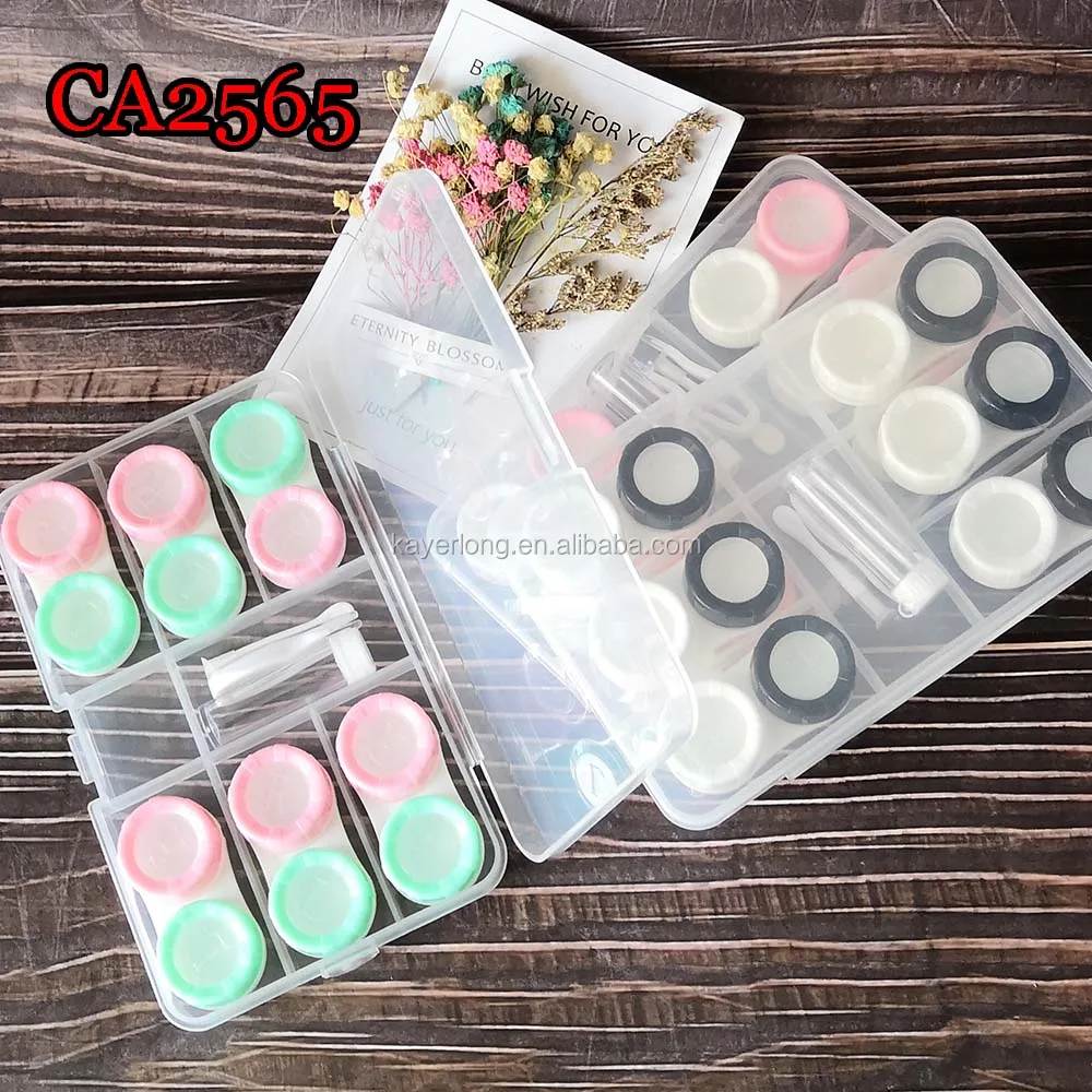 contact lens case 6 pcs macaron 2 colors cap with window small dualbox with pp saving box
