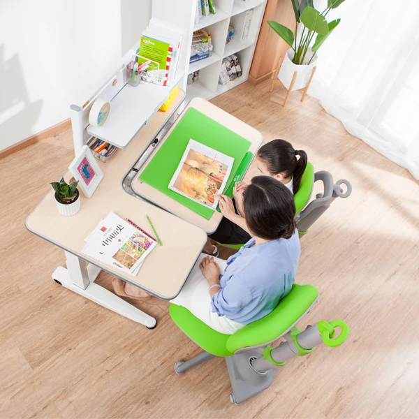 Двойной стол у себя дома с регулировкой по высоте, Дети Изучают Стол
