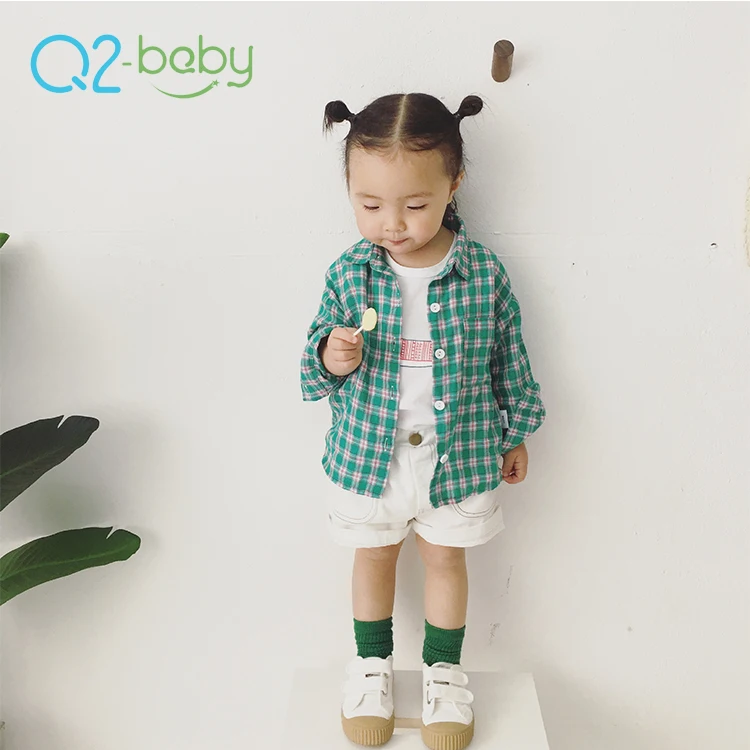 
Q2-baby Infant Toddlers Clothing Long Sleeve Shirt Plaid Designs Baby Blouse 
