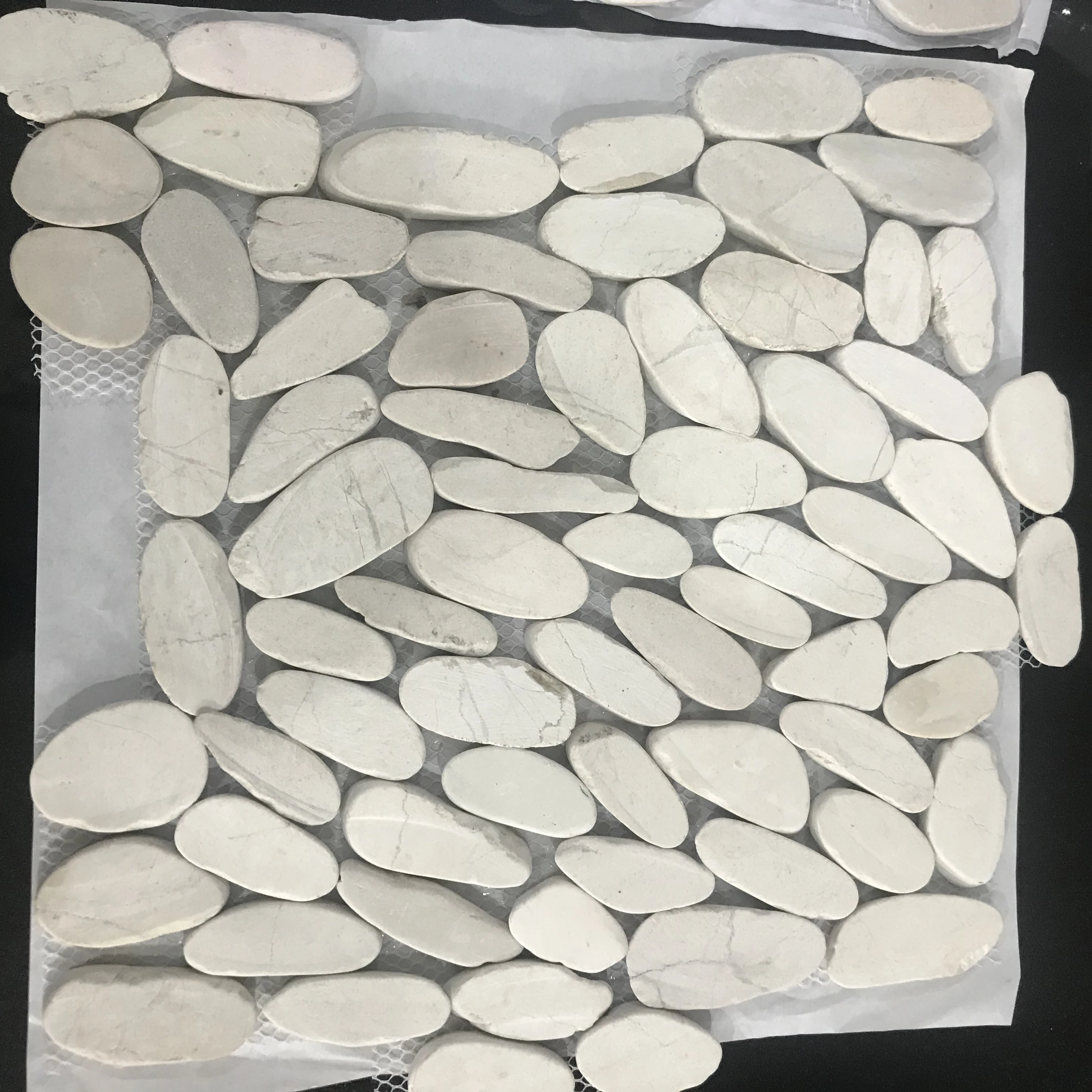 White pebble stone mosaic tiles for garden