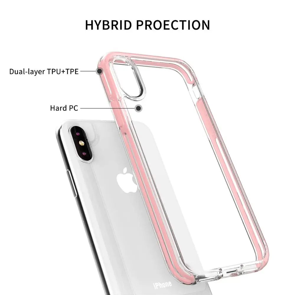 Clearance! Ispider High Quality SGS Certified 3 Meters Anti-fall  PC+TPU+TPE Pink transparent Clear Cover Phone Case for iPhone X