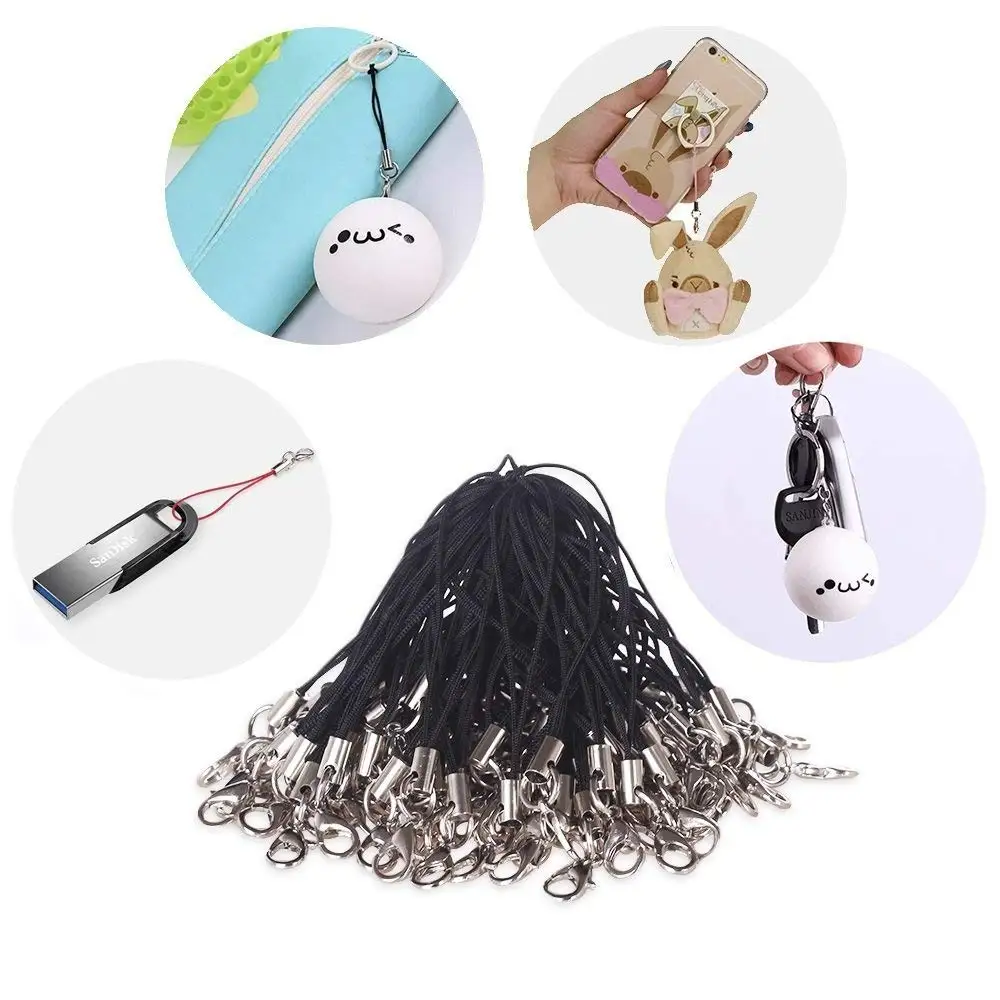 Black Cell Phone Lanyard Cords Strap Lariat W/ Lobster Clasp Black Cellphone Strap With Color Tone Split Ring and Lobster