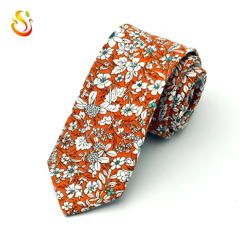 
Wholesale Custom Floral Printed Cotton Brick Colorful Skinny Ties 