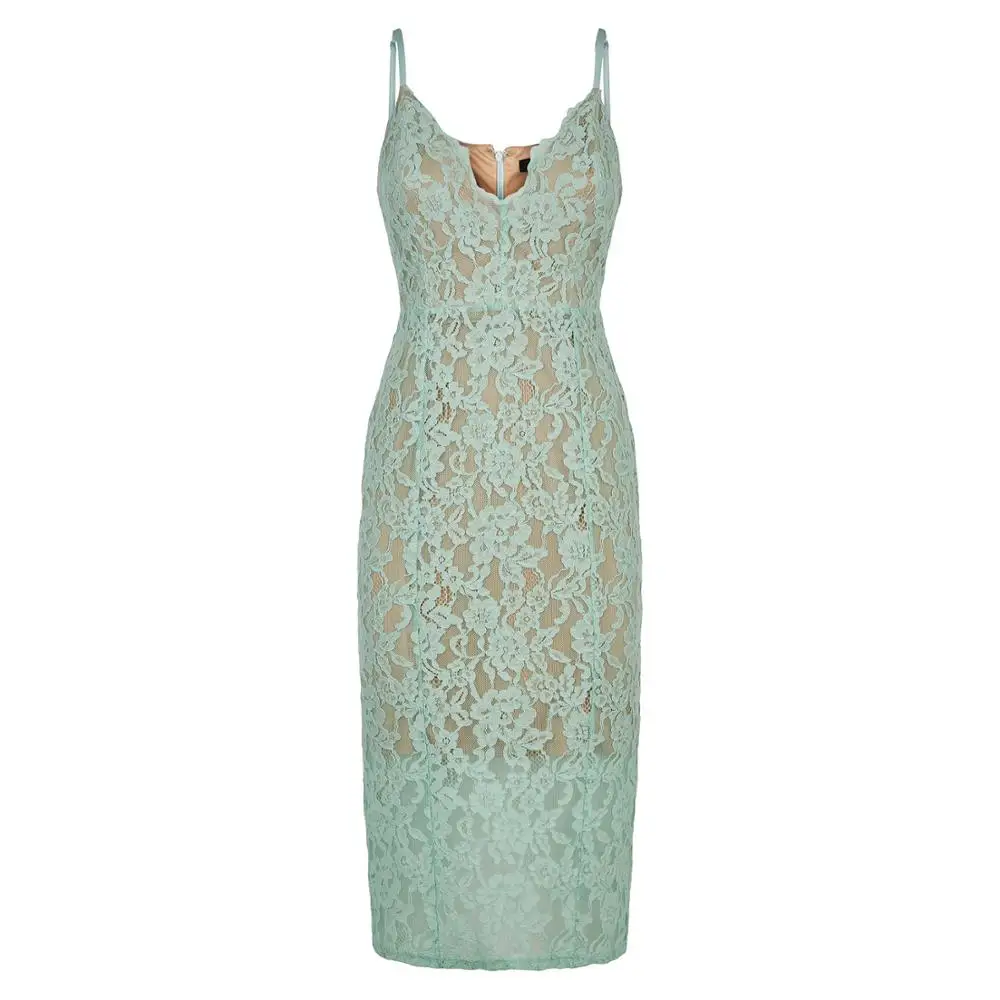 Женское платье с V-образным вырезом, мятно-зеленое кружевное платье средней длины с зубчатым вырезом, модное платье, 2019