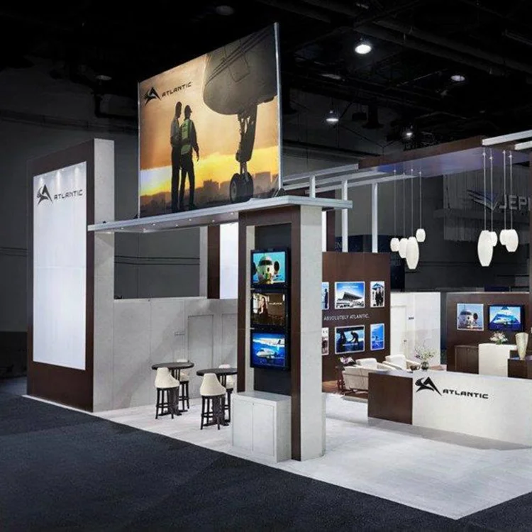 10ft пользовательские Waveline Trade Show отображает Pop Up стенд выставки комплект с ТВ светильники на кронштейнах Подиум