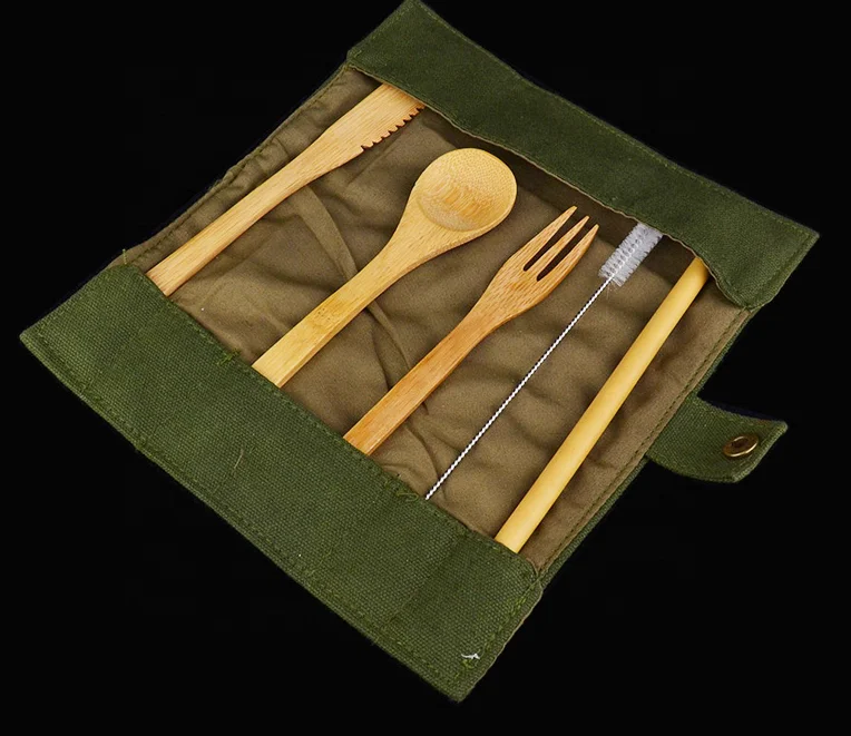 
Bamboo Cutlery Set Travel Utensil Set spoon knife fork set with Carrying Case Pouch 