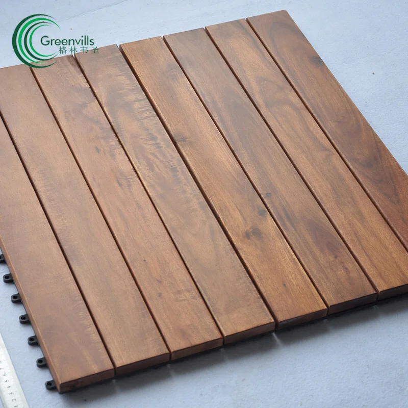 Interlocking DIY Acacia solid wood decking tiles outdoor set Garden park balcony swimming pool