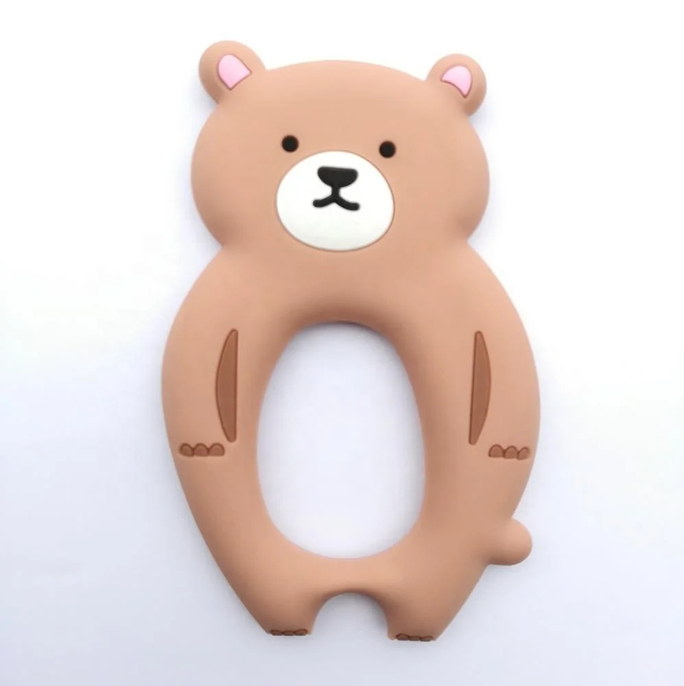 Baby Teething Toys BPA Free Silicone Teether Chew Egg with Pacifier Clip Cute and Effective Pain Relief (Brown Bear)