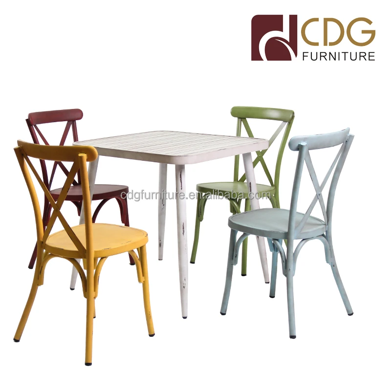 Винтажные обеденный стол из нержавеющей стали конструкции ручной работы кофе магазин алюминиевые столы и стулья для сада