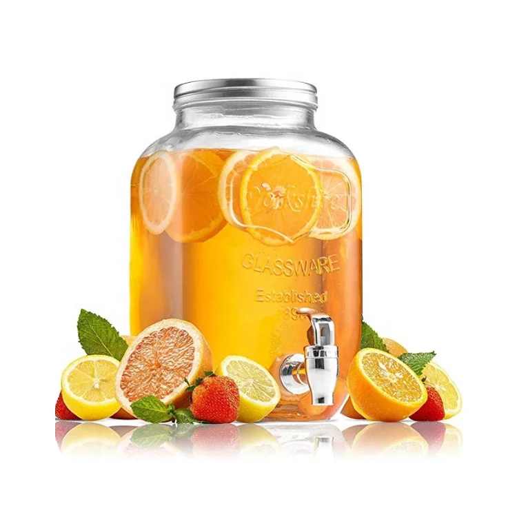 leak free vintage design 1gallon 4l empty clear mason glass jar drink dispenser with Spigot for beverages juice liquor wine