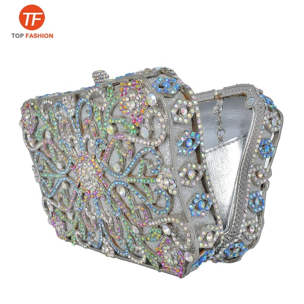 China Factory Wholesales Small Crystal Rhinestone Clutch Purse for Women Formal Party Flowers Evening Bag