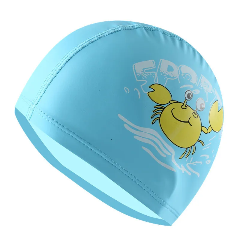 
PU coating & Lycra fabric swimming cap for kids crab printing 