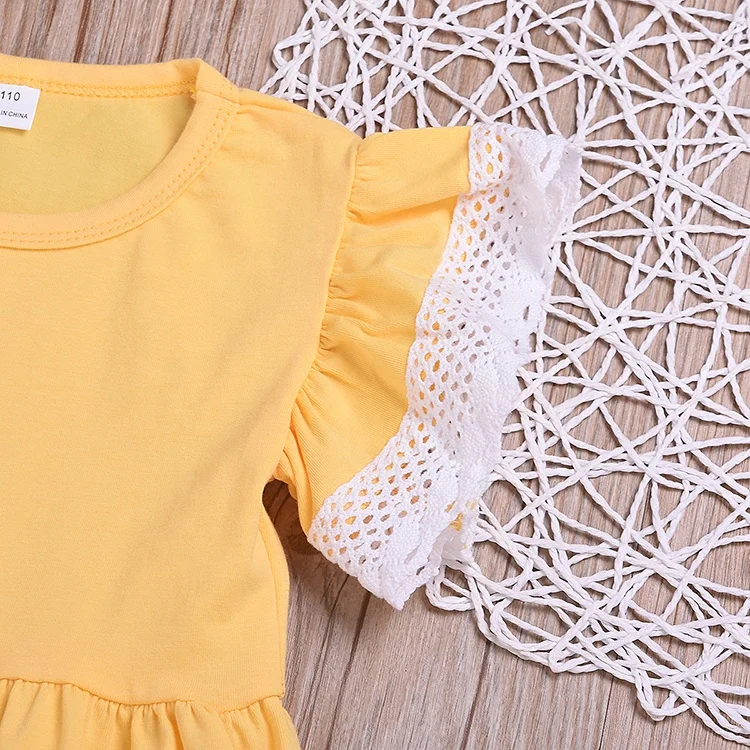 
Kids clothing baby clothes yellow ruffle dress daisy floral ruffle short pants shorts 2pc set baby girl clothing set 