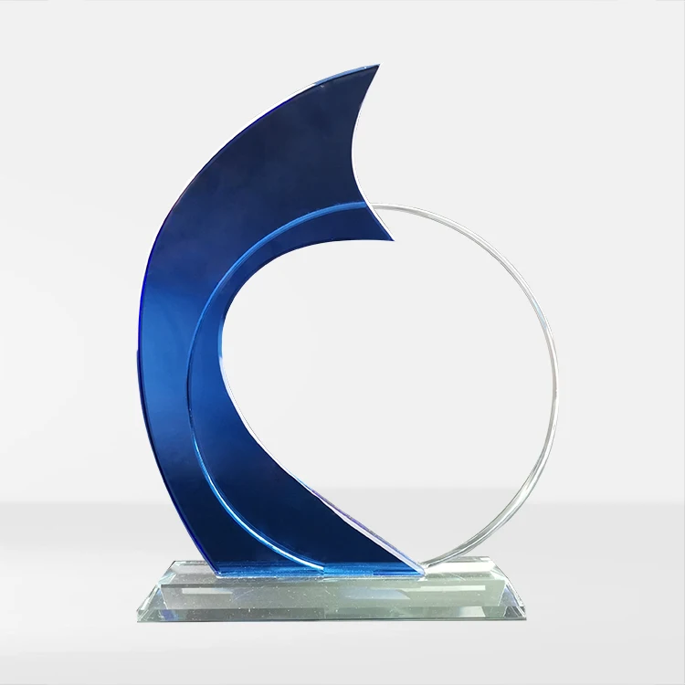 
Best sales big face bule crystal glass trophy plaque for business gift 