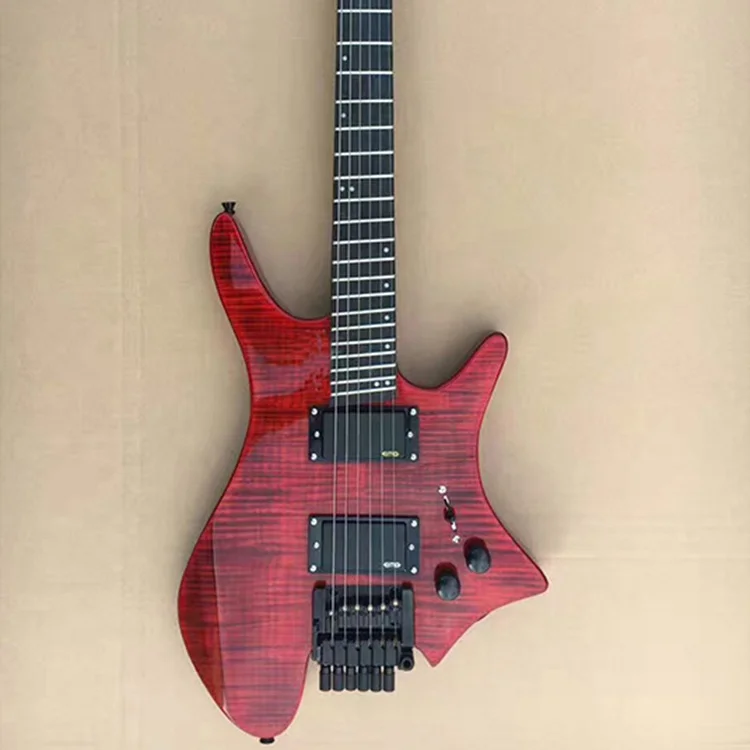 Новинка 2019 роскошная стеганая электрическая гитара без головы с покрытием из клена