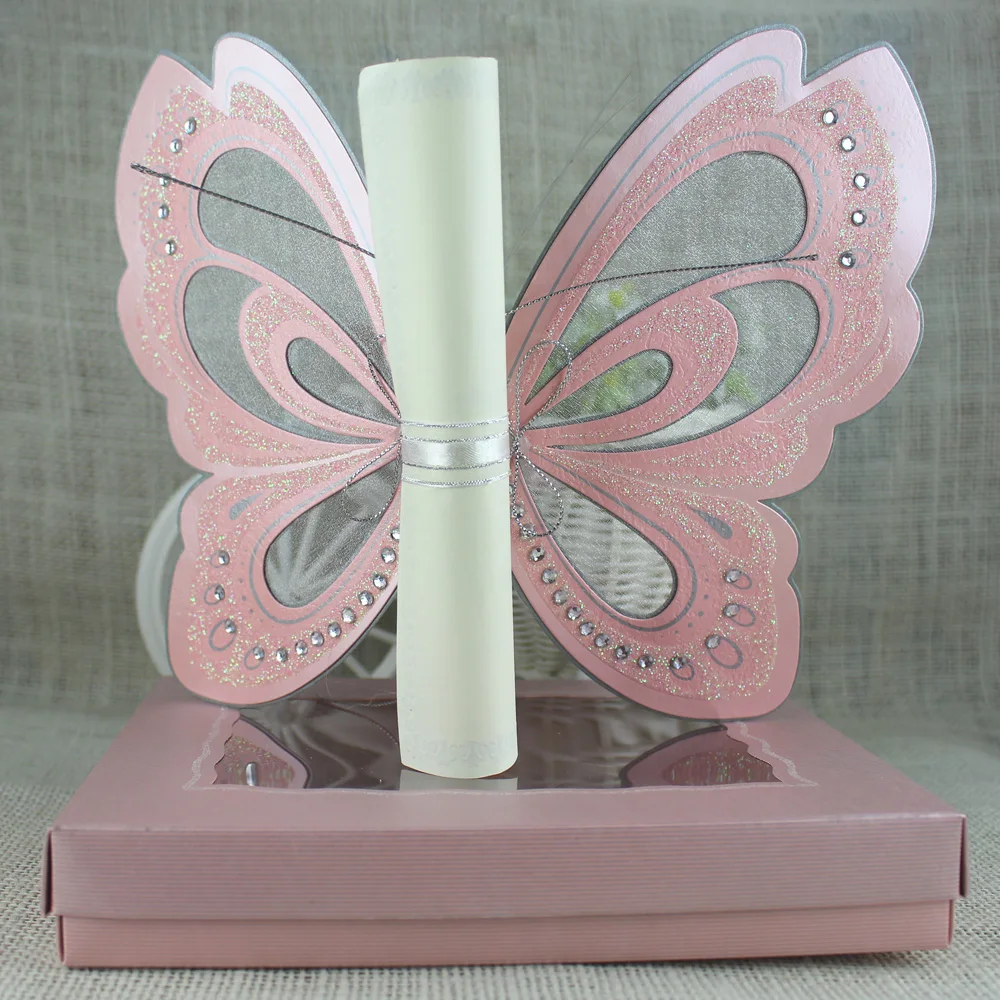 Luxury Butterfly Roll Wedding Invitation Cards With Box