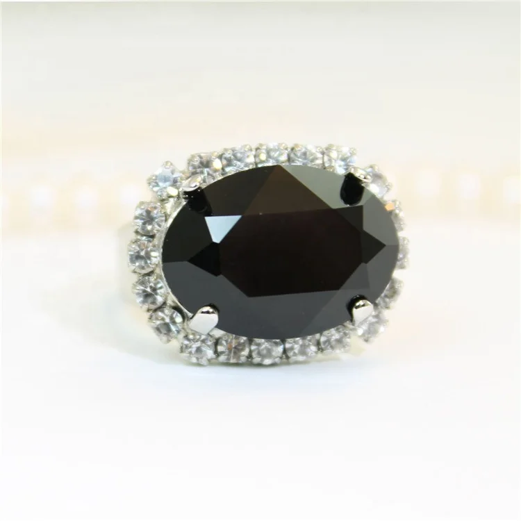Luxury Male Female Big Oval Engagement Ring Cute 925 Silver Crystal Black Zircon Stone Ring Vintage Wedding Rings For Women