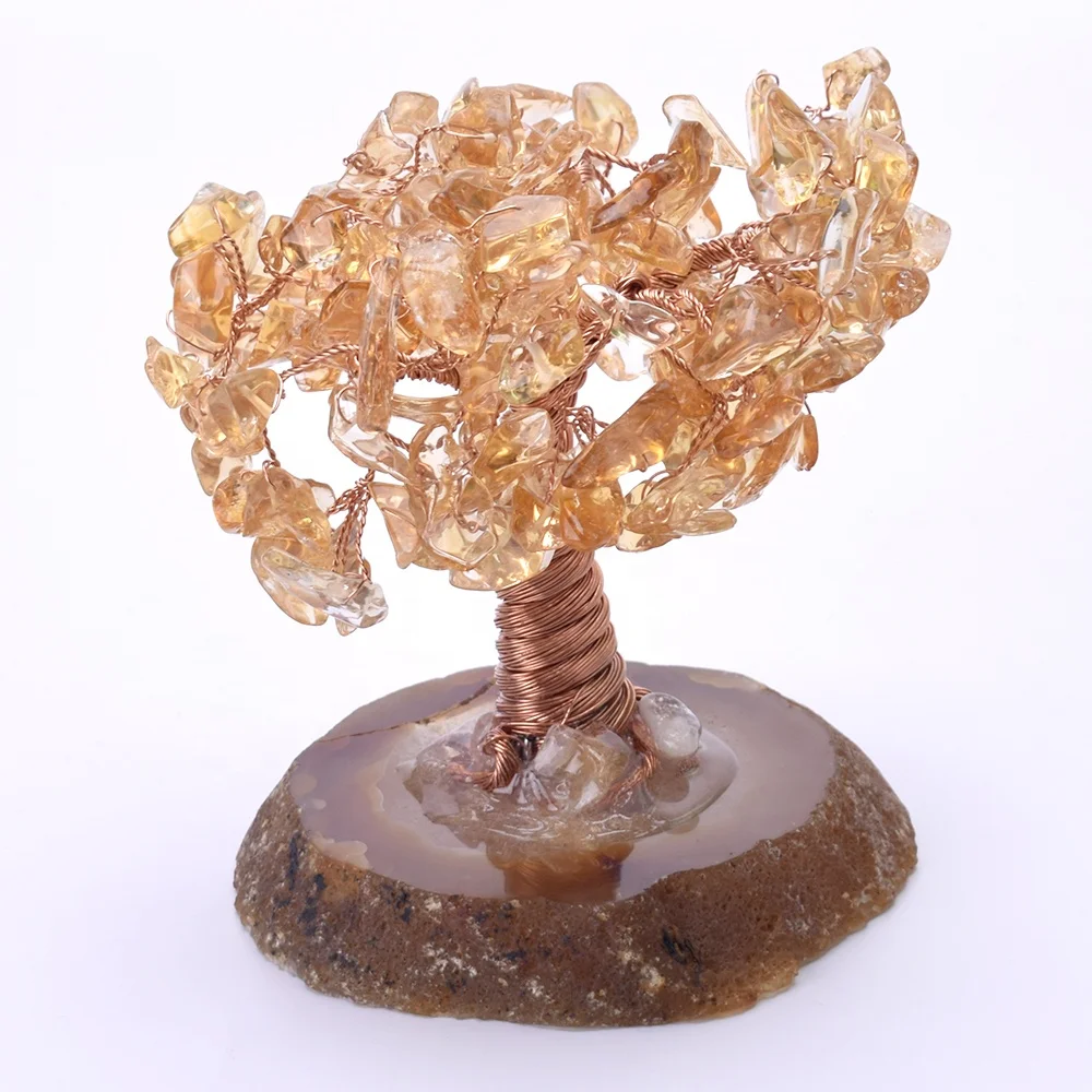 Citrine Wire Gemstone Bonsai Tree of Life Healing Fengshui Crystal Gem Tree Natural Gems Acceptable Handcrafted SCULPTURE CN;GUA