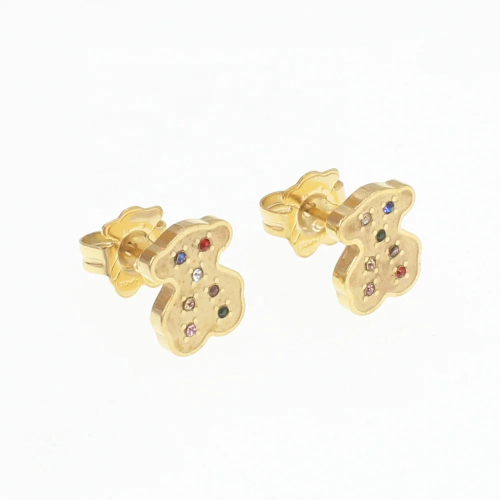Bear Shaped Wholesale Cheap Stainless Steel Matte Finish Big Gold Stud Earrings jewelry wholesale