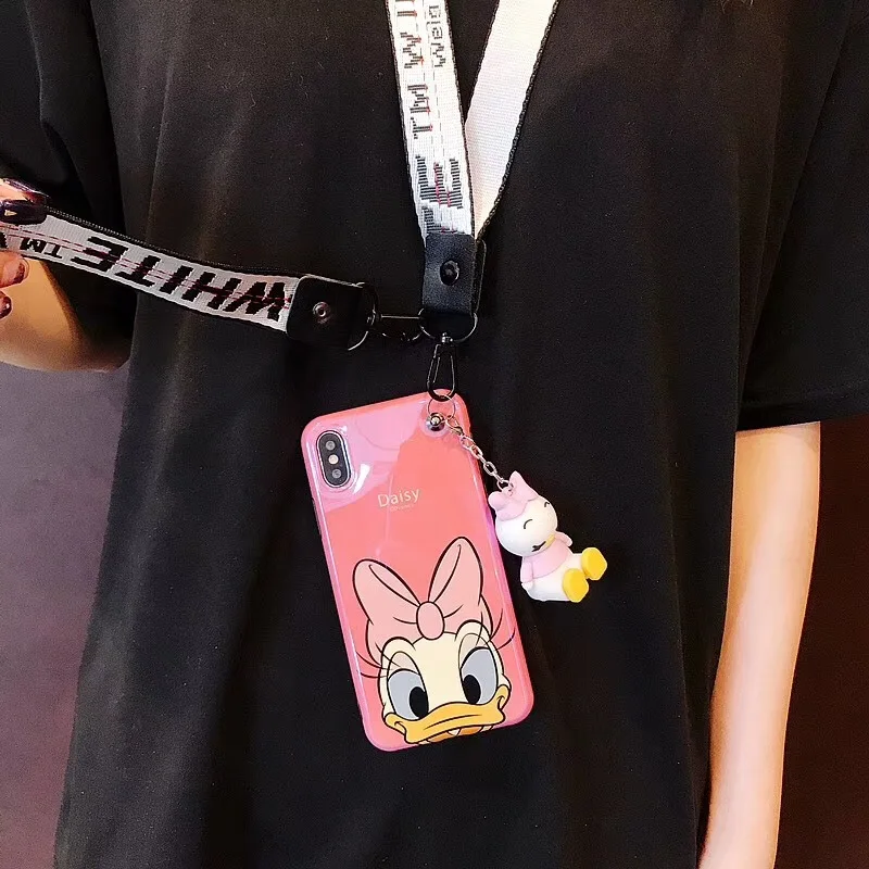 
Cartoon Bracket Doll Hand Strap Phone Case For iPhone X XS MAX XR 7 6 6s 8 Plus Donald Daisy Duck 