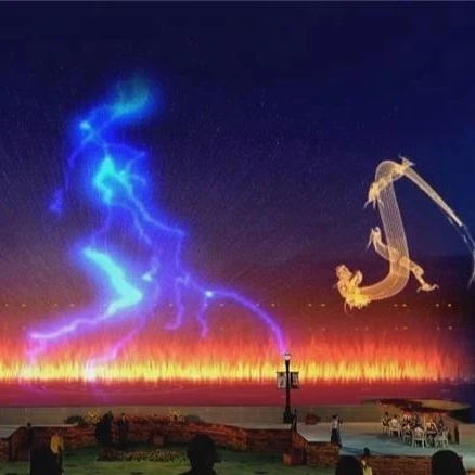 water laser show with projector movie screen