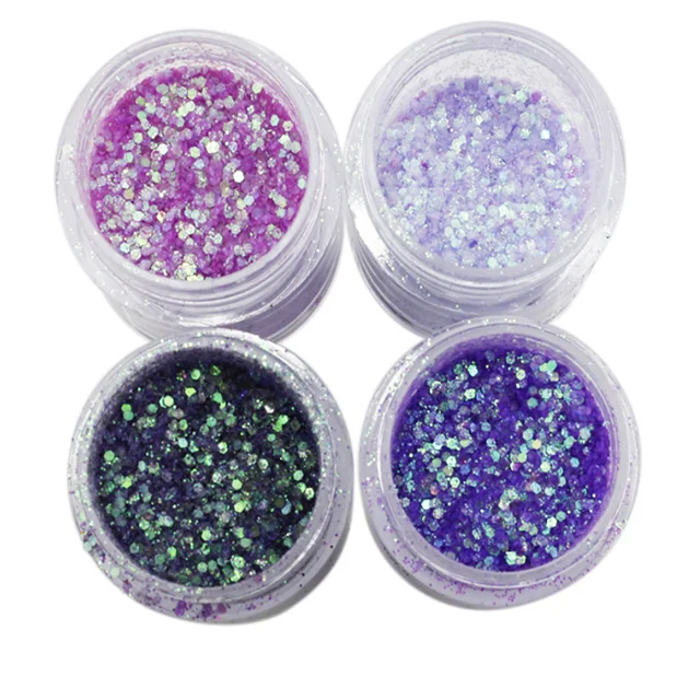 Purple color mixed sizes chunky glitters for face and body decoration, nail glitter powder