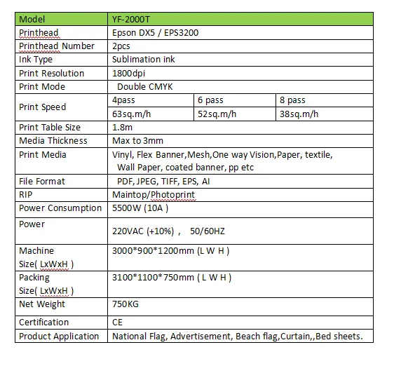 Yifang YF-2000T Textile flags printer with DX5 head or EPS3200head printing textile and flags and fabrics