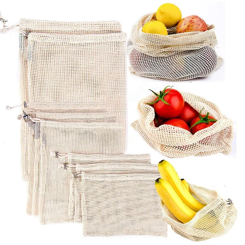 Reusable Produce Bags | Organic Cotton Mesh | Recyclable | Machine Washable | Tare Weight on Label | Double-Stitched Seams
