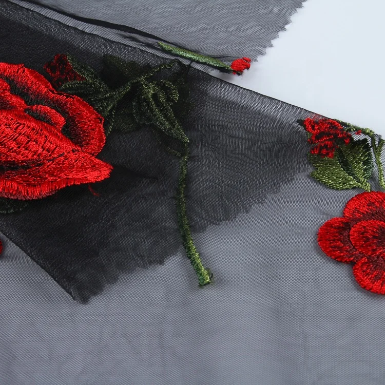 Tulle Embroidered Fabric for Dresses Most Popular Rose Design Cheap Mesh Lace Mesh with Double Border Embroidery Fashion 1 Yards