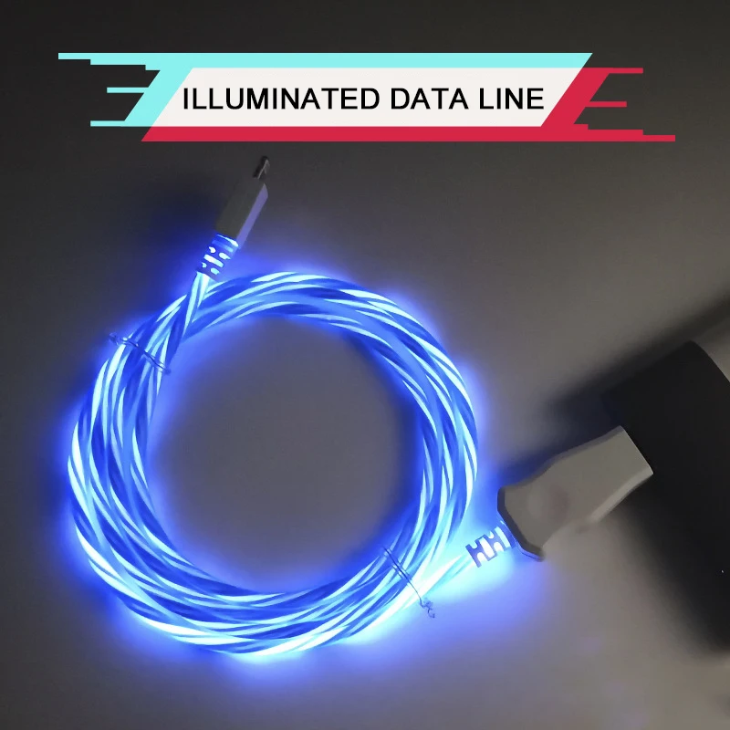 Compatible Charger Cable, Led Flowing Cord Light Up Charging Flash Glowing EL Flat Charge and Sync Data Wire for iPhone Android