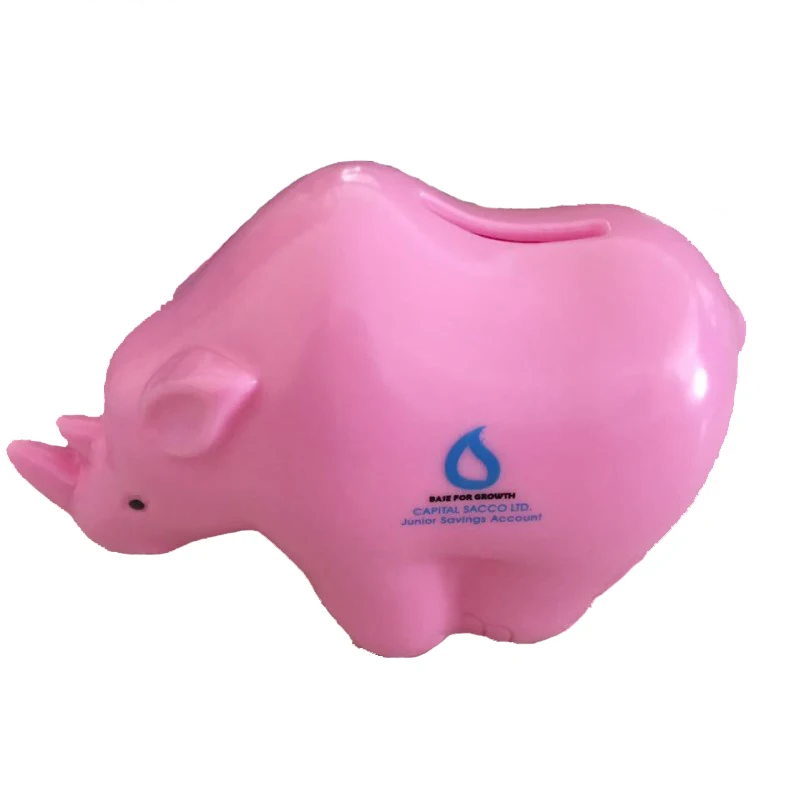 custom plastic cute rhino coin bank animal money box with lock and key cute piggy bank