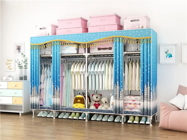 
New Portable Bedroom Funiture Foldable Fabric Clothes Closet Storage Wardrobe Modern Style Factory Promotion C215 
