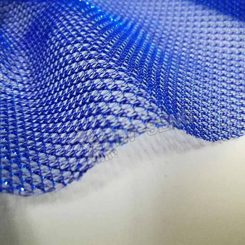 Blue Lurex Fishnet Fabric for Carnival Decoration , Quality Glimmer Polyester Tulle Fabric from Tin Seng