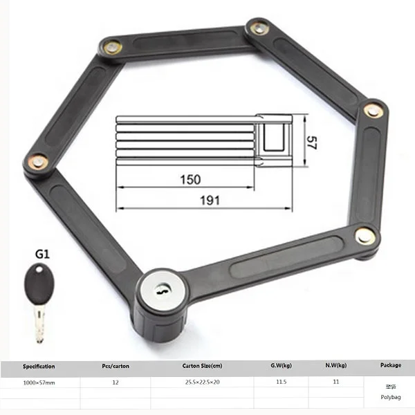 Велосипедный складной замок с ключами, защита от кражи, коррозии, сталь, черный цвет, 6 соединений