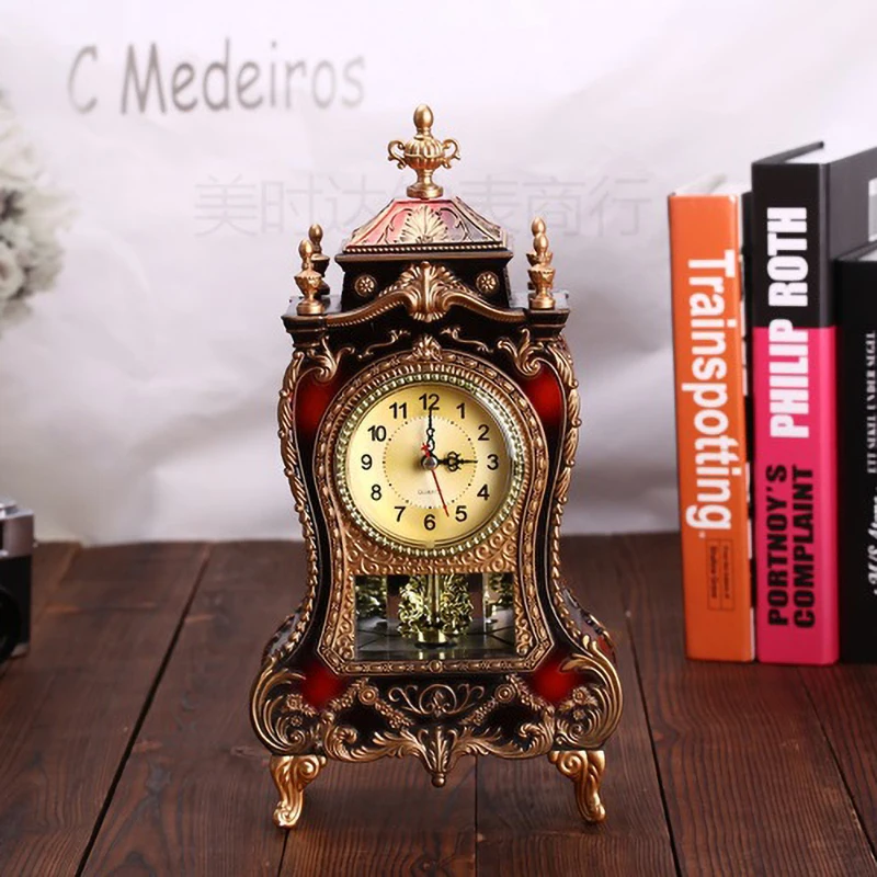 
Antique table clock with brass color mute sweeping music full hour clock 