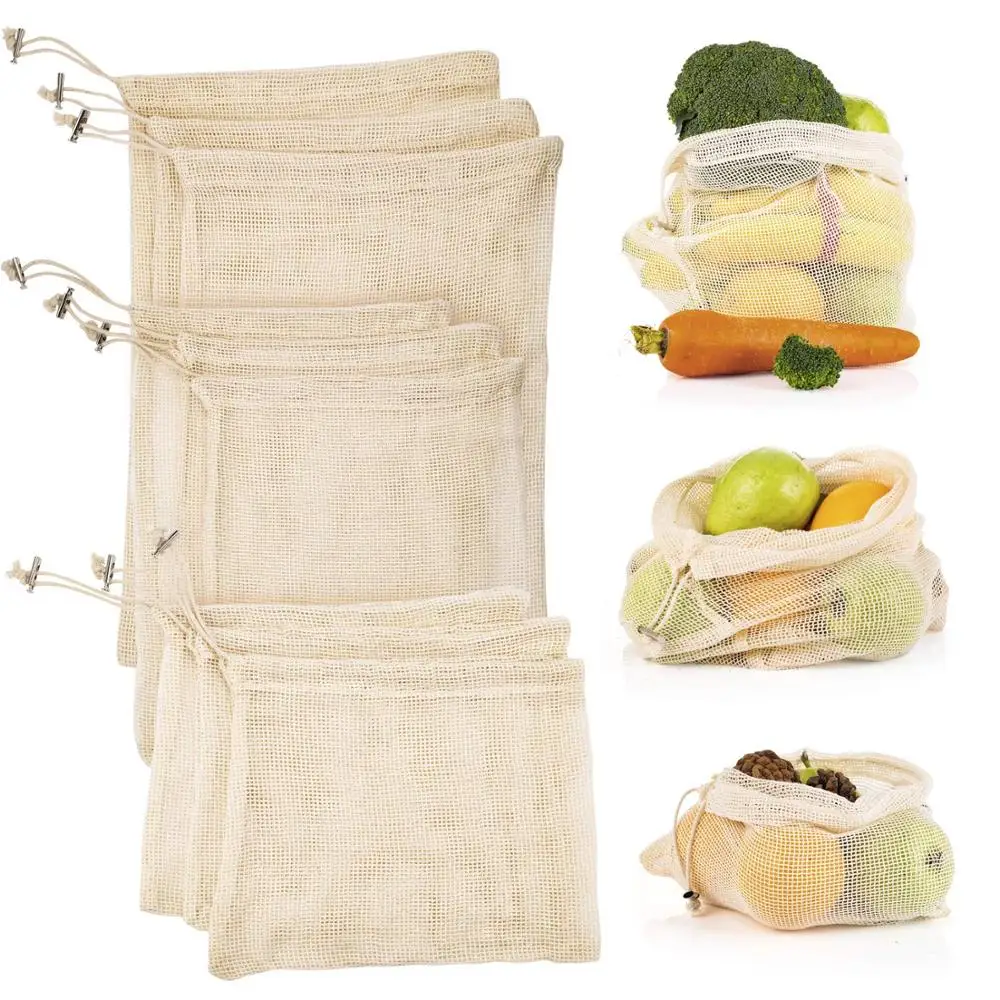 Mesh storage produce bags for potatoes,onions,garlics,vegetables reusable net tote bags for fruit veggie drawstring bag